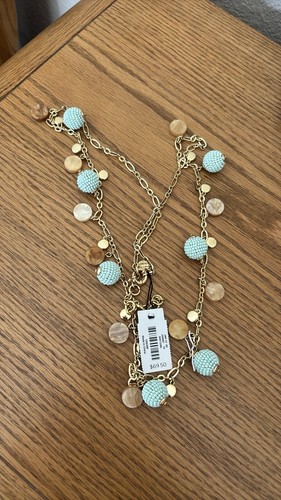 NWT- Beautiful Talbots Turquoise And Tan Summer Necklace - Picture 3 of 4