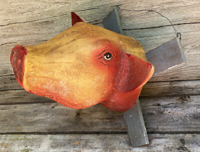 Antique Vintage 20th C 1930s Folk Art Carved Wooden Hogs Pigs Head ...