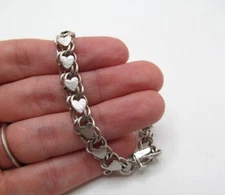 Vintage Elco 925 Sterling Silver Double Link Heart 8.5mm Chain Bracelet 7.5 In