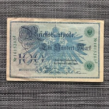 115+ Years Old Currency Historical 1908 Germany 100 Mark Banknote * Green Seal *
