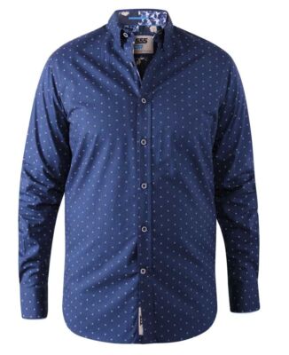 D555 Duke Herren Marine Langarm Hemd mit Micro Print M L XL (111203-R)