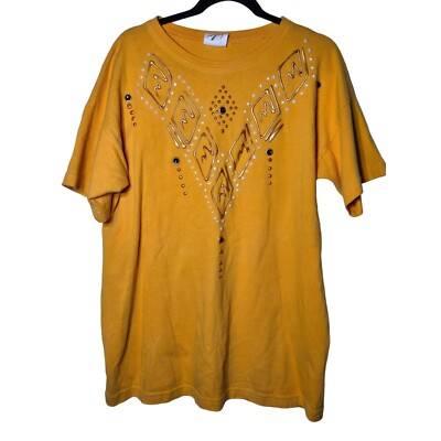 Vintage Yellow Puff Paint T-Shirt One Size 80s 90s Artsy Funky Unique Retro Art