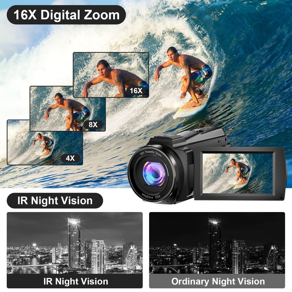 5K Video Camera Camcorder, 56MP WiFi IR Night Vision Video
