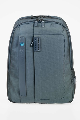 Piquadro zaino nero in pelle e tessuto riciclato 2 scomparti per laptop 14\