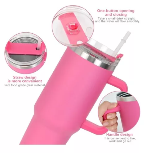 40oz Rose Stainless Steel Vacuum Insulated Tumbler Travel Mug with Straw Handle - Picture 4 of 9