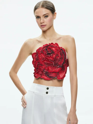 NEW NWT $495 ALICE + OLIVIA "Randie" beaded Floral crop top bandeau sz 6