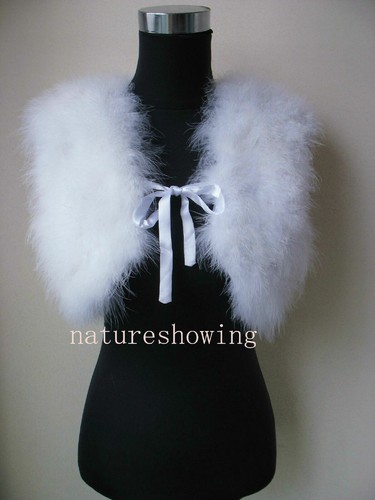 Girls Real Ostrich Feather Fur Cape Vest Shrug Bride Wedding Party Black White - Picture 4 of 13