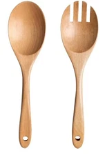 HAKSEN Wooden Salad Tongs, 10.7in Salad Servers Salad Spoon and Fork Set for ...