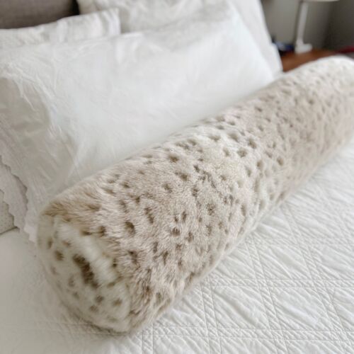Restoration Hardware Faux Fur Snow Leopard Lumbar Bolster Pillow w/ Insert LARGE - Picture 3 of 14