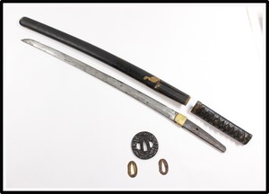 Antique EDO Japanese wakizashi sword signed tang and tsuba nice fittings vintage