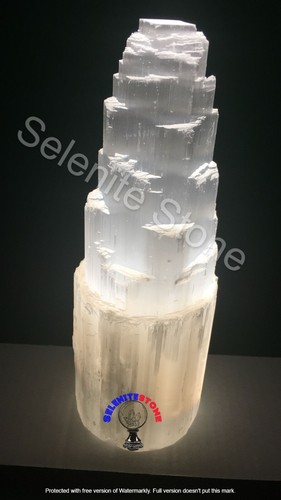 Large SELENITE TOWER Rough 10" inch Crystal Carved Healing Energy Skyscraper - Picture 3 of 15