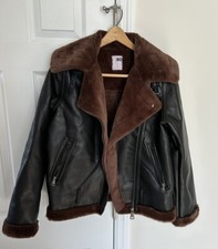 So Vegan Leather Faux Fur Moto Lined Jacket Junior Women’s Medium Cropped Fit