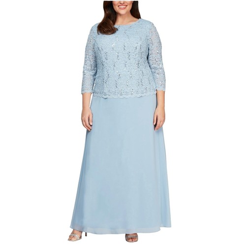 ALEX EVENINGS Women's Plus Short Sleeve Long A-line Rosette Lace Dress 24  DOVE | eBay