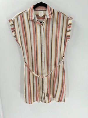Women's Francesca's Harper Heritage Striped Short Sleeve Tie Waist Dress Size S