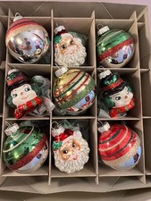 Christmas ornaments Radko Shiny Brite set of 9 glass santa snowmen balls OH7070