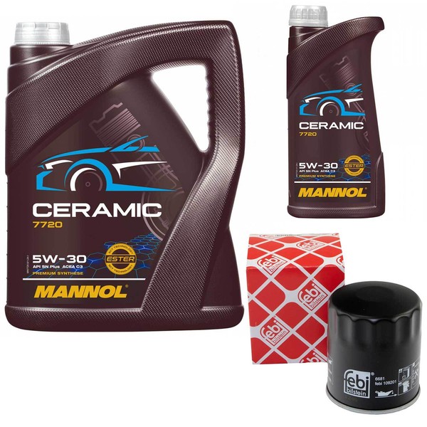 MotoröL Set Mannol 5W-30 Ceramic Plus 6 Liter + ÖLfilter FüR Chrysler Dodge Jeep-image