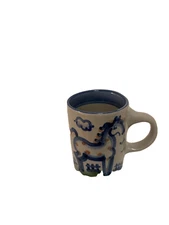 M.A. Hadley Pottery Polka Dot Blue Horse The End 10 oz Mug Hand Painted & Signed