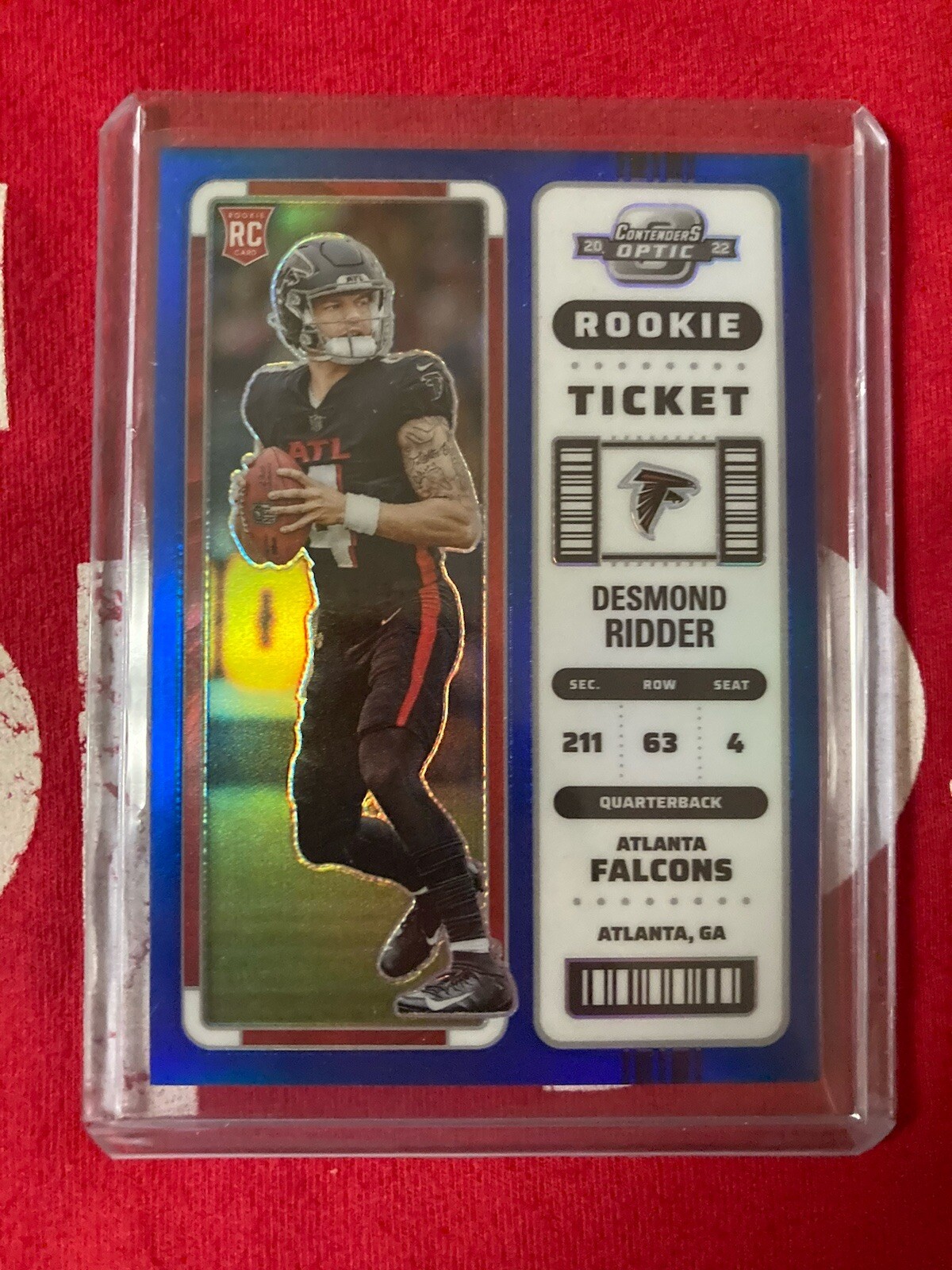 2022 Panini Contenders Optic Desmond Ridder Blue RC #3/99 #70 Falcons Raiders