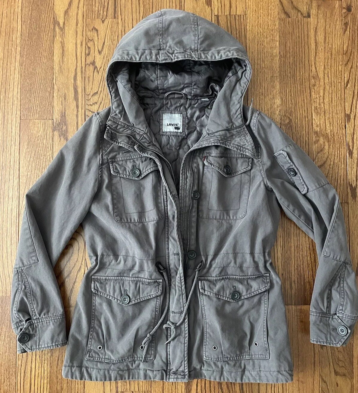 Levi’s Women’s Gray Brown Utility Hooded Jacket with Pocket for Spring Style