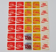 Bogen mit 30 vintage Coca-Cola Coke TaB USA kleine Aufkleber Sticker