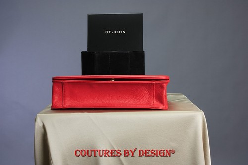 St John Knits Crimson Red pebbled Leather Cross Body Bag NWT MSRP $625 - Picture 4 of 5
