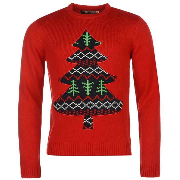 Star Christmas Knit crew neck Jumper Mens red Xmas tree medium RRP