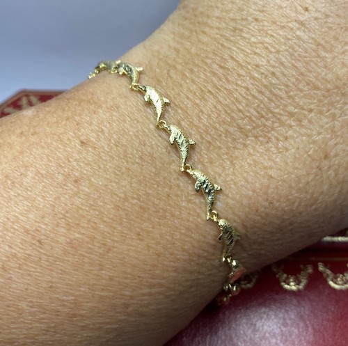 🐬 SELTENES Vintage 14k Gelbgold Diamantschliff Delphin Tier 585 Mädchen Armband 7 Zoll - Bild 2 von 13