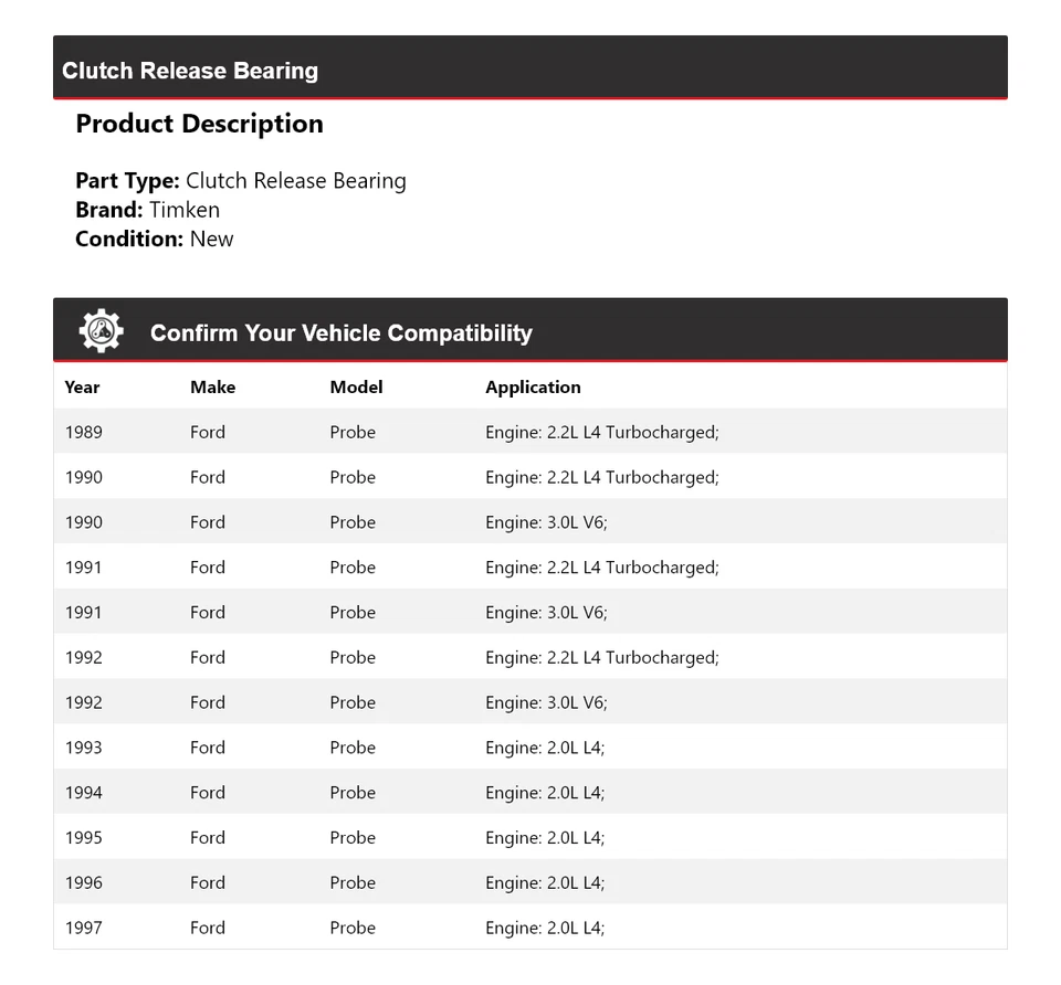 Подшипник выпуска муфты зонда для 1989-1997 Ford Timken 1990 1991 1992 1993 1994 - Изображение 2 из 4
