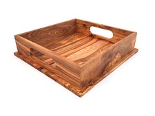 Serviertablett mit 2 Griffe quadratisch 30 x 30 x 7 cm, Tablett aus Olivenholz