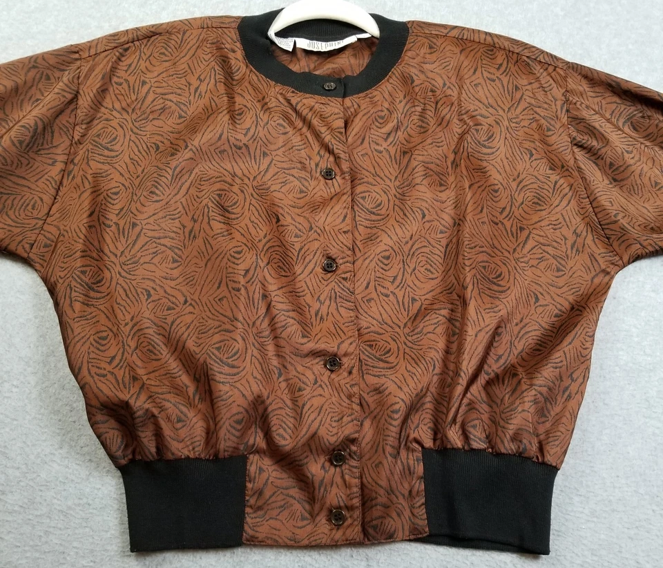 Vintage JOSEPHINE Top Women’s Small S Brown Black Swirls Abstract Short Sleeves - Image 2 of 4