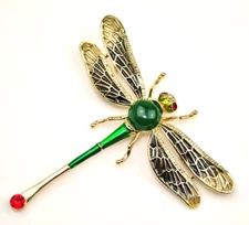 Large green dragonfly brooches Rhinestone Insect Brooch pin pendant dragon fly