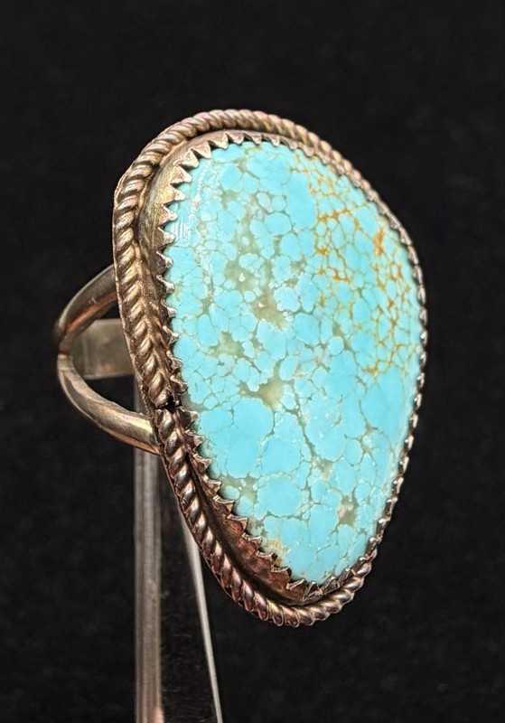 Giant Vintage Old Pawn Native American Sterling Number 8 Turquoise Ring Size 9.5