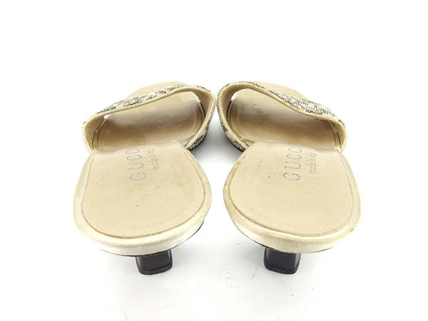 GUCCI Mule Sandals #34 Half C Beads Band Beige x Khaki Beads x Leather GUCCI t11 thumbnail 3