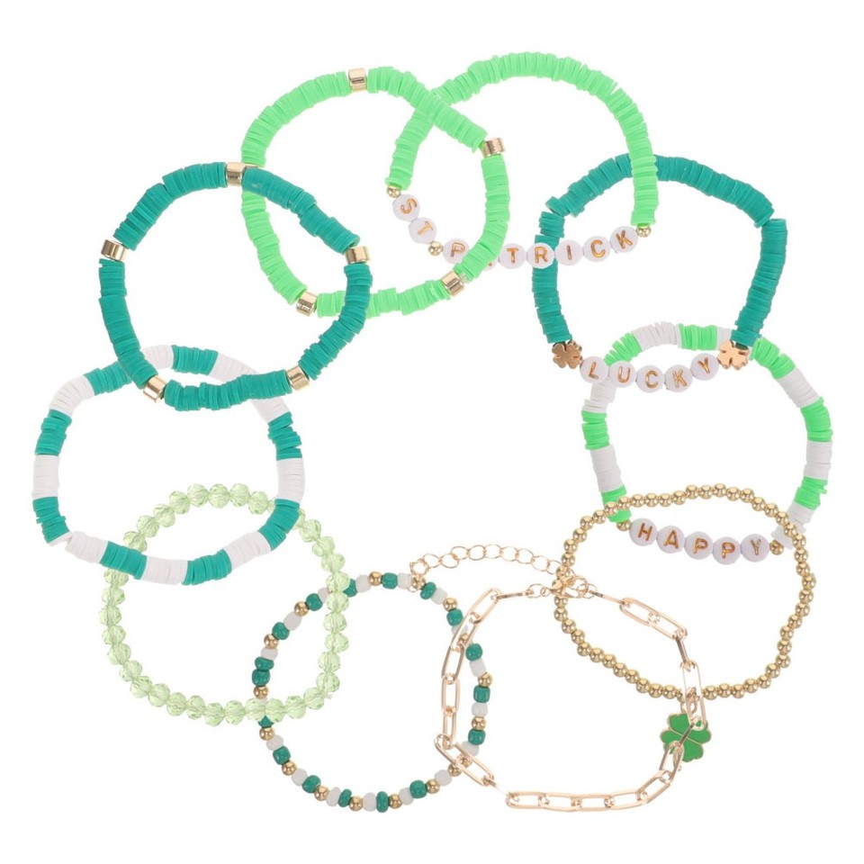 40Pcs St Patrick Day Clay Beaded Bracelet Assorted Color for Daily Wear ...