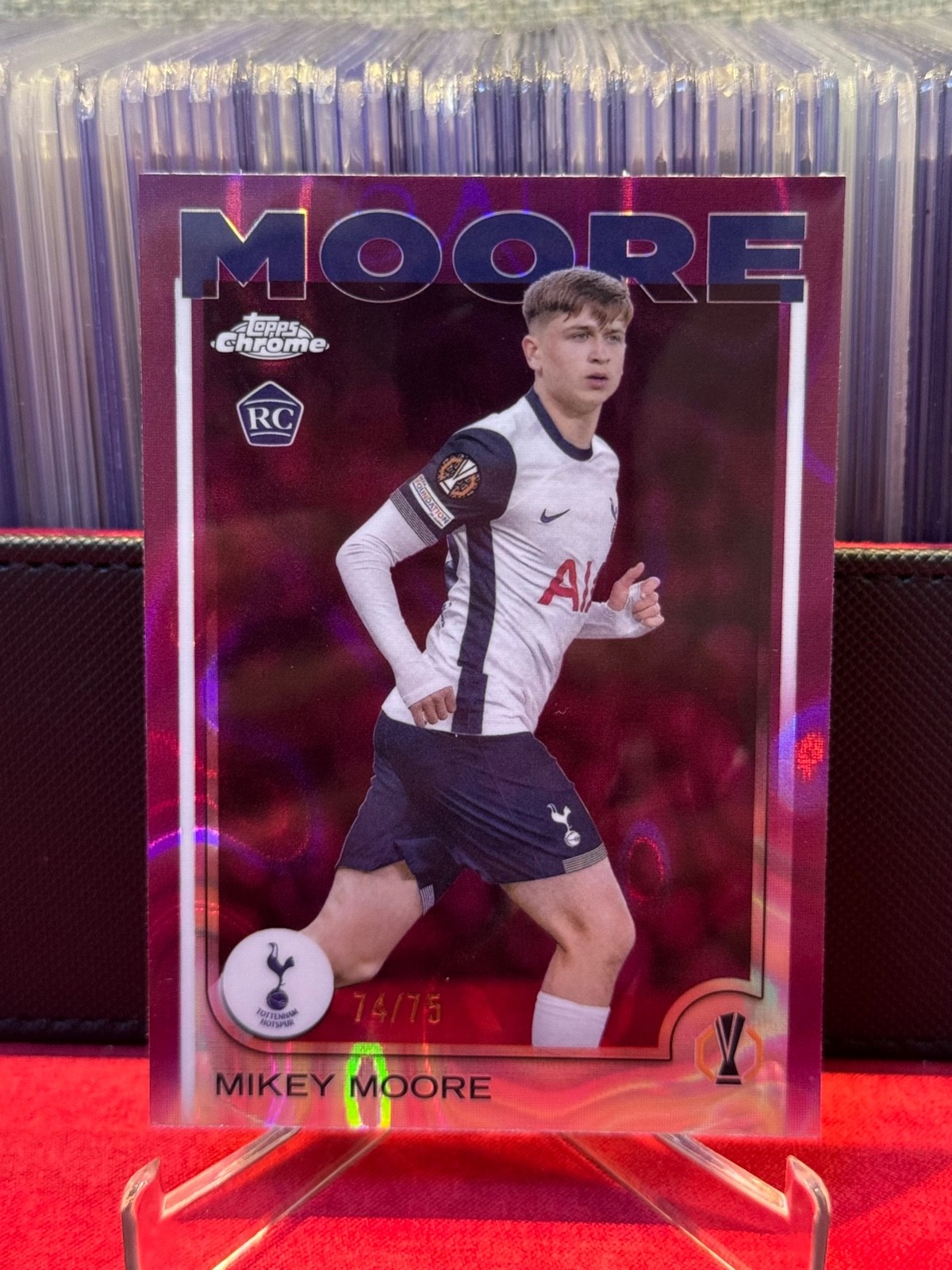 2024-25 Topps Chrome UEFA Mikey Moore RC #199 Magenta Lava 74/75 Tottenham