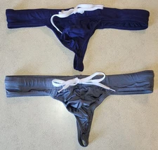 Retro Nylon Men's Swim THONG x2 w/ Contoured Pouch. Size Large 34"-36"