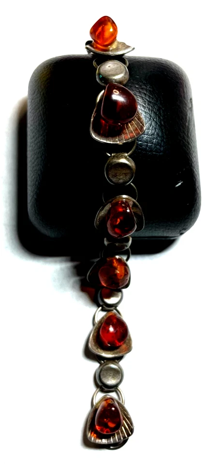 Stattliches altes EF Einer Fehrn Design Armband 830 Silber + Bernstein gepflegt - Bild 2 von 4