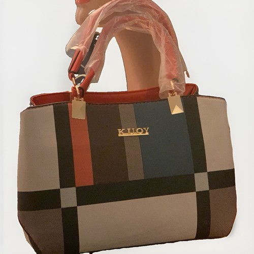 KUOY Women's Elegant Plaid Check Handbag – Multicolour Structured Tote Bag