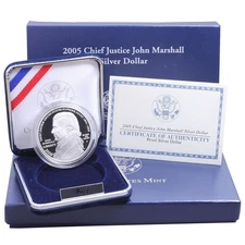2005 P Chief Justice John Marshall Proof Commem 90% Silver Dollar OGP US Coin