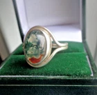 Silver Moss Agate Ring  Attractive  Vintage Sterling  hm 1991 London   size  Q