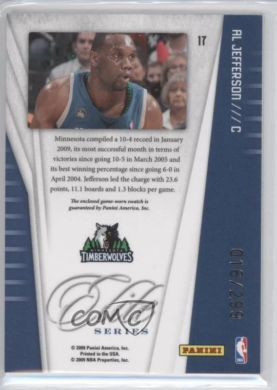 2009-10 Donruss Elite Elite Series Jersey /299 Al Jefferson #17 - Image 2 of 2