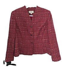 Le Suit Petite 16 Short Jacket Purple Boucle Tweed  Lined Business Career Vintag