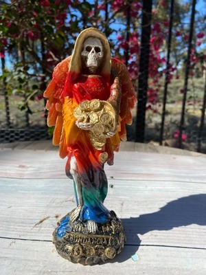 Santa Muerte / Blessed Color Rainbow Fully Loaded with Wings Protection Size 8''