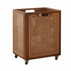 Solid Wood Laundry Basket Large Capacity Rattan Laundry Hamper on Wheels