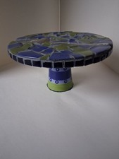 Handmade Mosaic Pizza Stand – Blue and Green Tile Pedestal