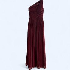 Burgundy One Shoulder Floor Length Chiffon Formal, Prom, Military Ball Dress