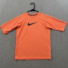 Nike Swim Shirt Boys XL Orange Short Sleeve Rash Guard Activewear Dri Fit UPF40