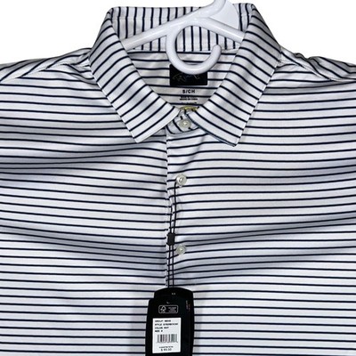 Greg Norman Mens PlayDry Striped Golf Polo Shirt White Navy Blue Size Small New