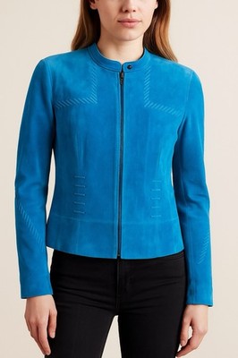 Vintage Blue Suede Leather Bomber Jacket Size M Hand Washable