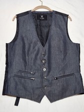 Guess Dress Vest M Men Gray Black Herringbone Pinstripe Button Front Satin Lined